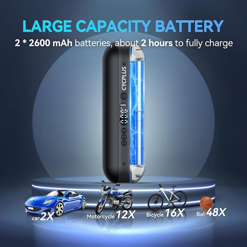 CYCPLUS Electric Air Compressor Portable Bicycle Pump Car Tire Inflator, Max 150 PSI, Auto Shut-Off Air Pump with Presta and Schrader Valves for All Bicycles Motorcycles and Cars - Image 3